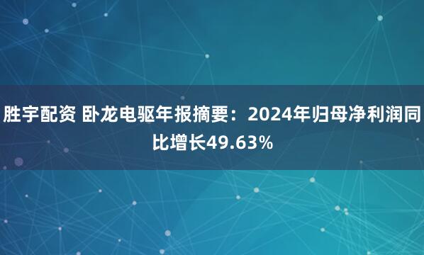 胜宇配资 卧龙电驱年报摘要：2024年归母净利润同比增长49.63%