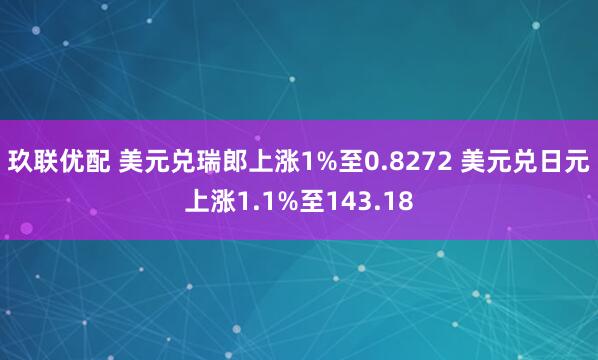 玖联优配 美元兑瑞郎上涨1%至0.8272 美元兑日元上涨1.1%至143.18