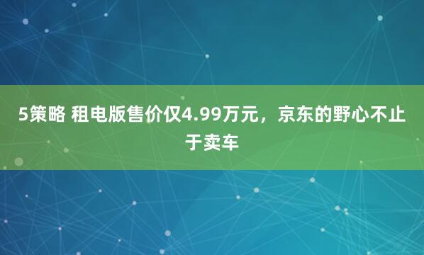 5策略 租电版售价仅4.99万元,京东的野心不止于卖车