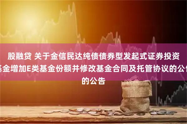 股融贷 关于金信民达纯债债券型发起式证券投资基金增加E类基金份额并修改基金合同及托管协议的公告